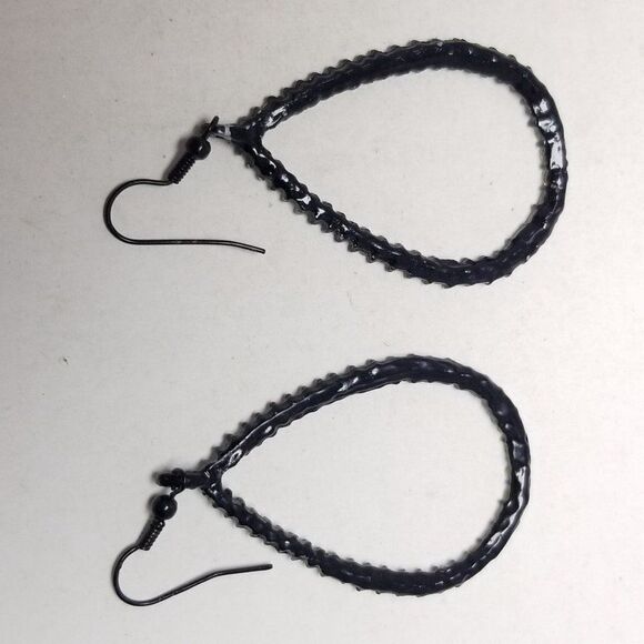 Vintage Large Rhinestone and Black Enamel Dangle Drop Shape Earrings, Estate - Picture 3 of 6